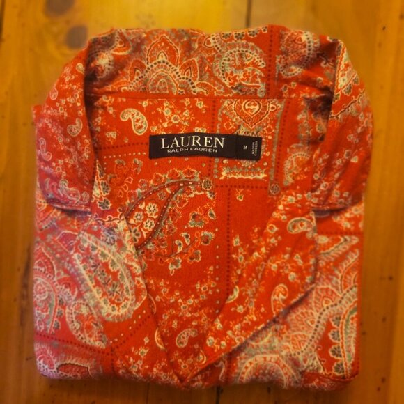 Ralph Lauren Women's Cotton Blend Red/Cream Paisley Pajama Top - Size M - Picture 11 of 11